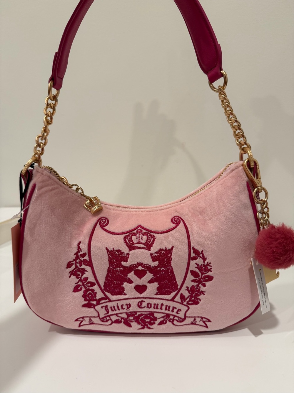Juicy Couture Light Pink Suede Shoulder Bag with Fuchsia Trim